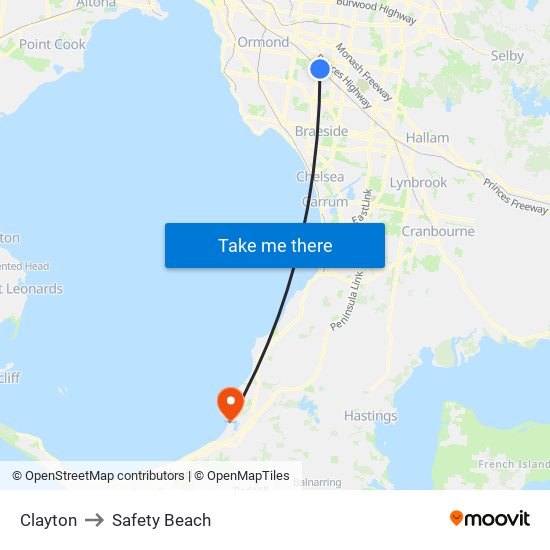 Clayton to Safety Beach map