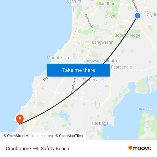 Cranbourne to Safety Beach map