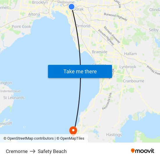 Cremorne to Safety Beach map