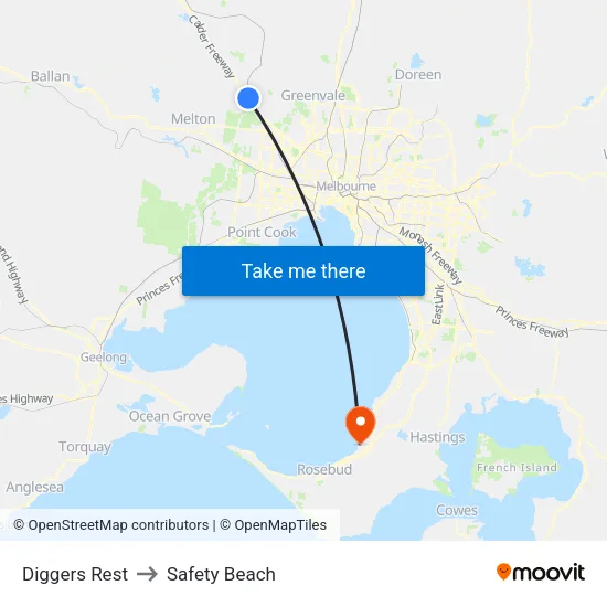 Diggers Rest to Safety Beach map