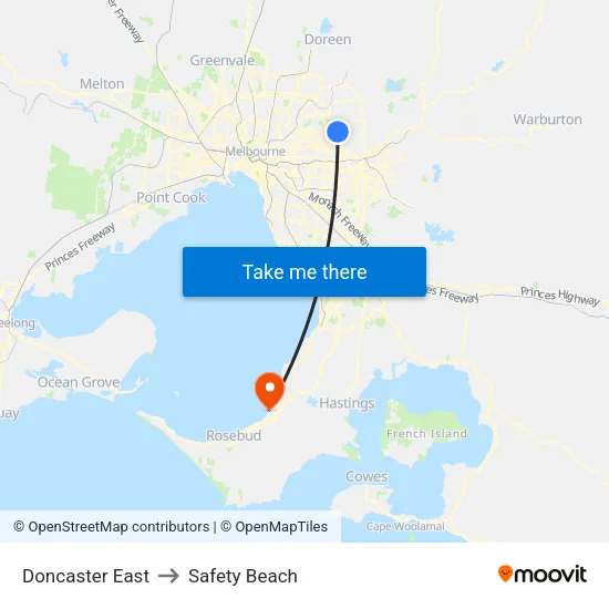 Doncaster East to Safety Beach map