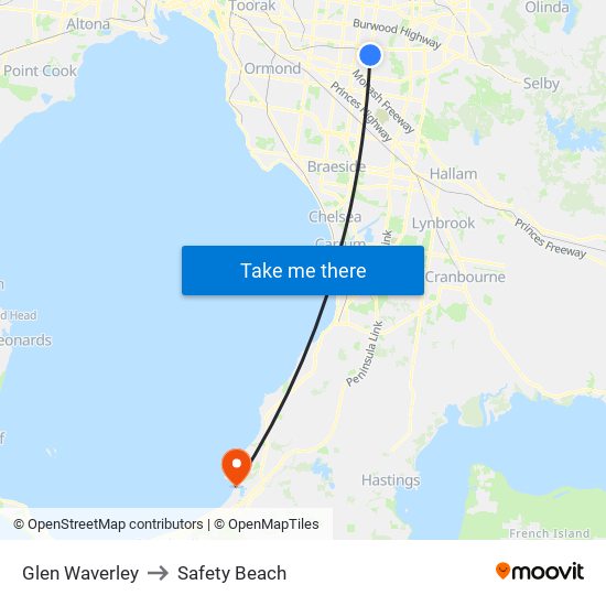 Glen Waverley to Safety Beach map