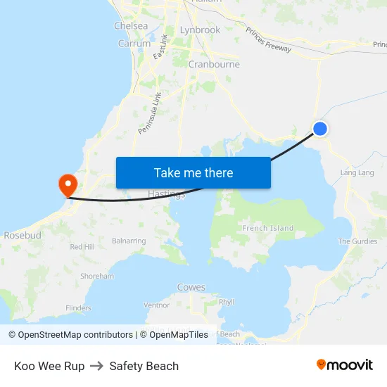 Koo Wee Rup to Safety Beach map