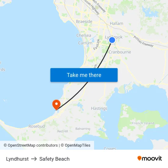Lyndhurst to Safety Beach map