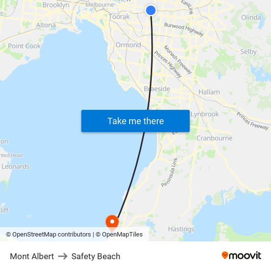 Mont Albert to Safety Beach map