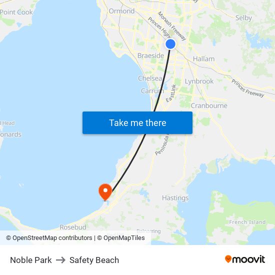 Noble Park to Safety Beach map