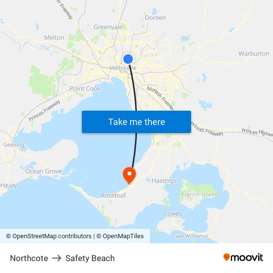 Northcote to Safety Beach map