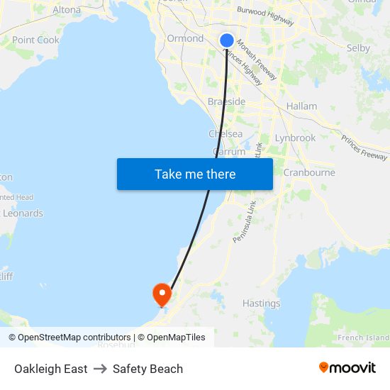 Oakleigh East to Safety Beach map