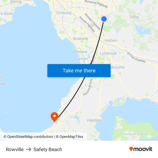 Rowville to Safety Beach map