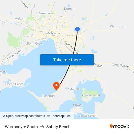 Warrandyte South to Safety Beach map