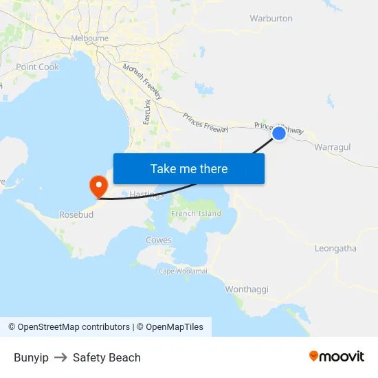 Bunyip to Safety Beach map