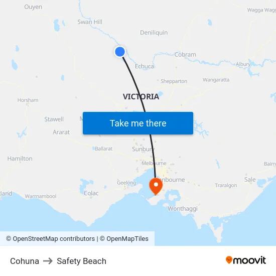 Cohuna to Safety Beach map