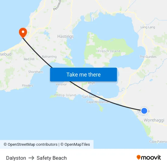 Dalyston to Safety Beach map