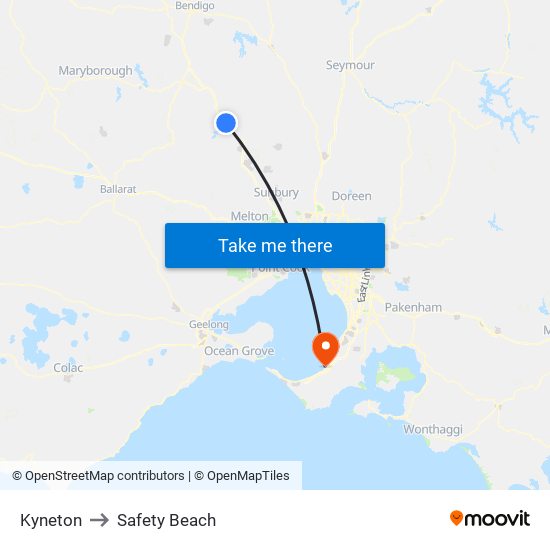 Kyneton to Safety Beach map