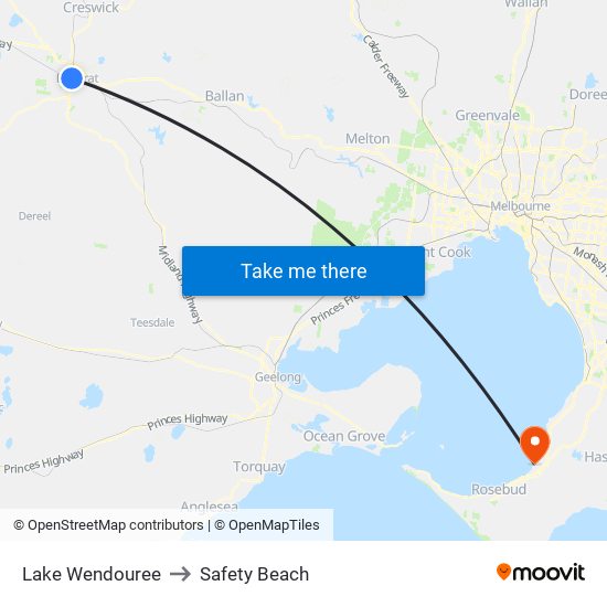 Lake Wendouree to Safety Beach map