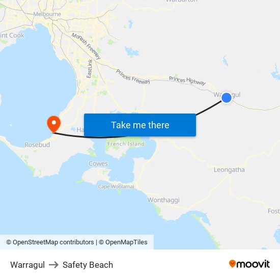 Warragul to Safety Beach map