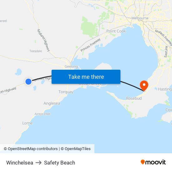 Winchelsea to Safety Beach map