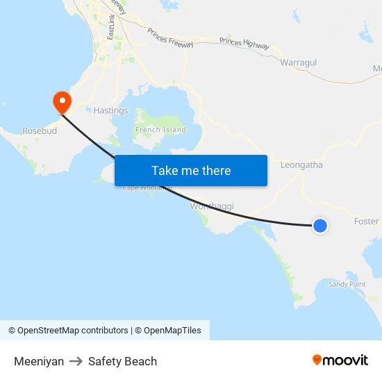 Meeniyan to Safety Beach map