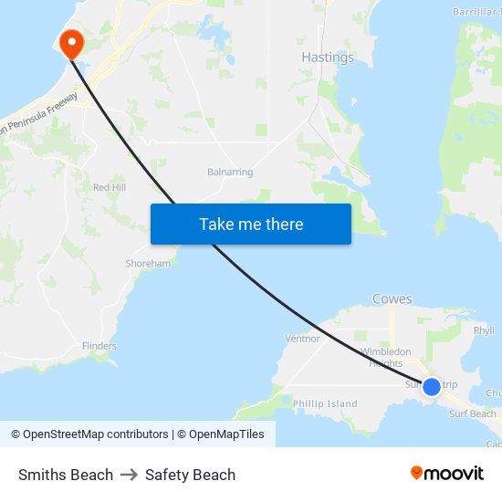 Smiths Beach to Safety Beach map
