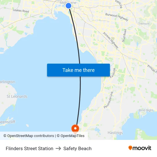 Flinders Street Station to Safety Beach map
