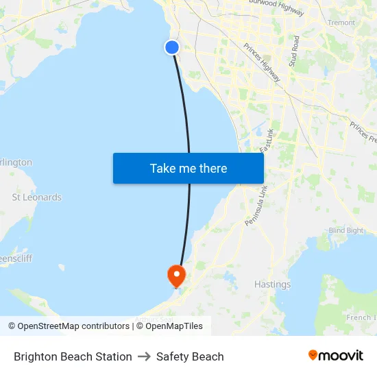 Brighton Beach Station to Safety Beach map