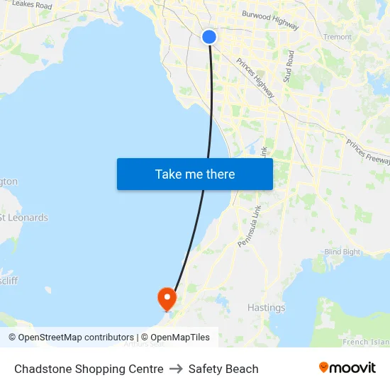 Chadstone Shopping Centre to Safety Beach map
