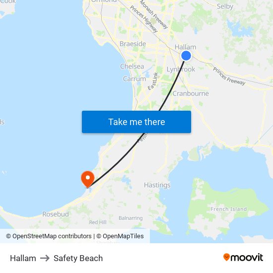 Hallam to Safety Beach map