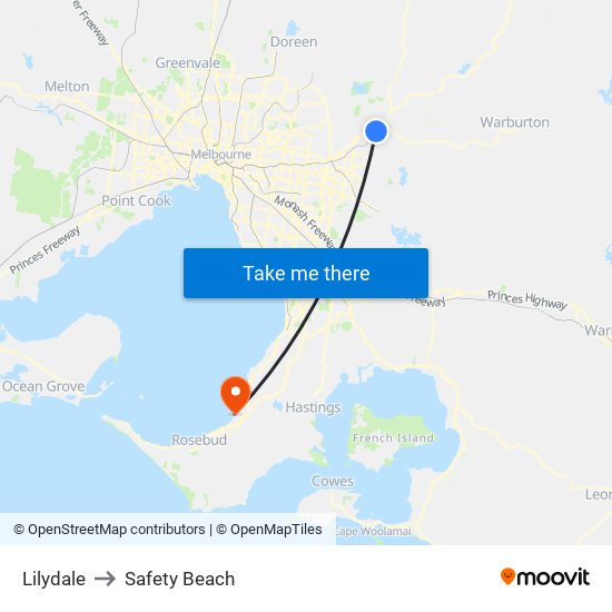 Lilydale to Safety Beach map