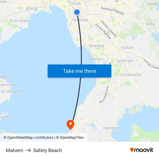 Malvern to Safety Beach map