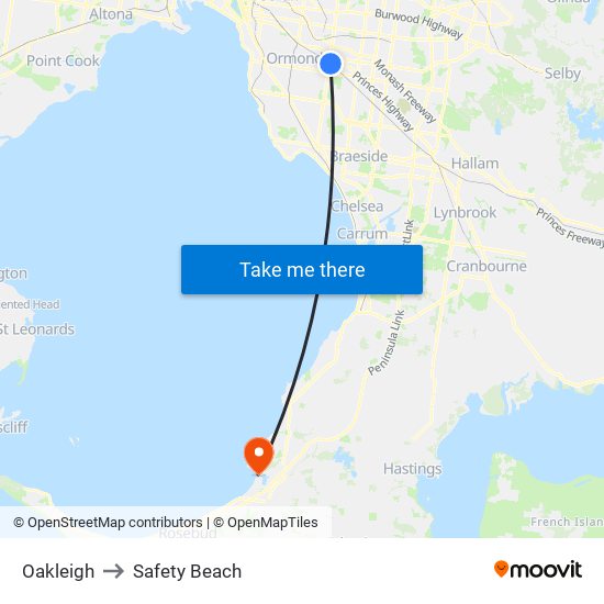 Oakleigh to Safety Beach map