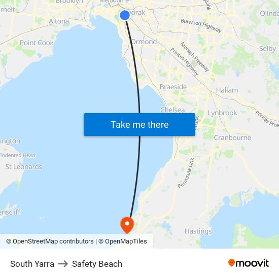 South Yarra to Safety Beach map