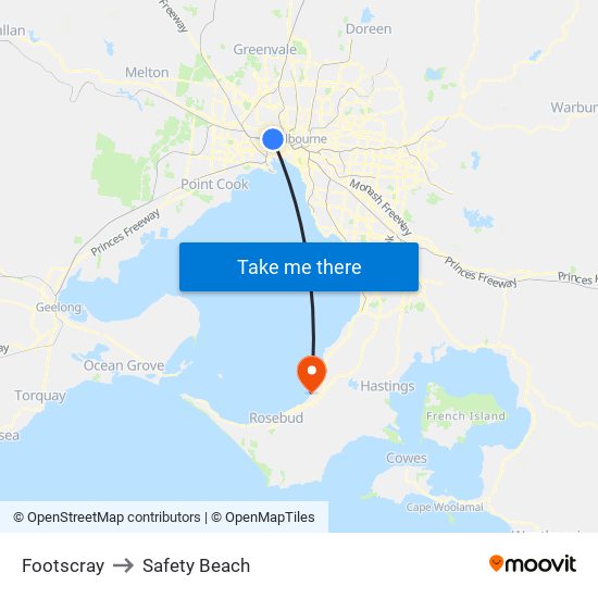 Footscray to Safety Beach map