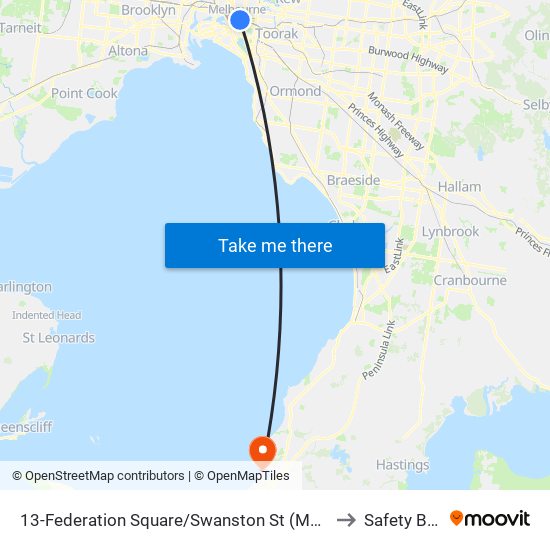 13-Federation Square/Swanston St (Melbourne City) to Safety Beach map