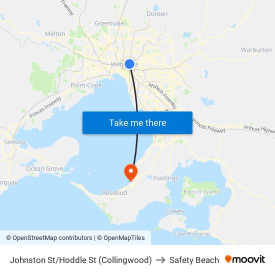 Johnston St/Hoddle St (Collingwood) to Safety Beach map