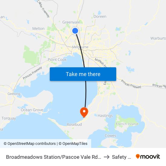 Broadmeadows Station/Pascoe Vale Rd (Broadmeadows) to Safety Beach map