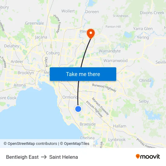 Bentleigh East to Saint Helena map
