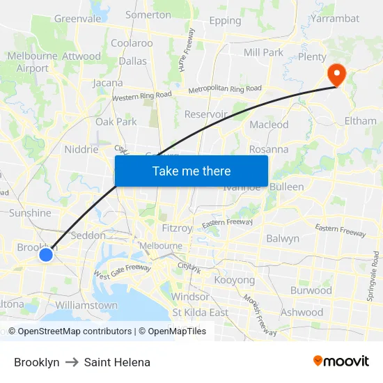 Brooklyn to Saint Helena map