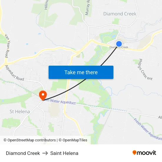 Diamond Creek to Saint Helena map