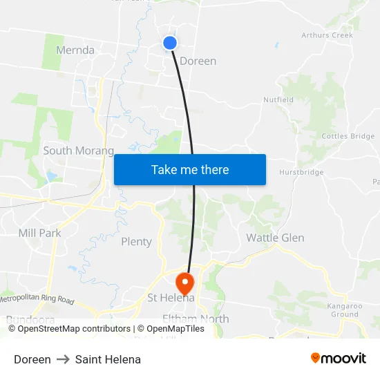 Doreen to Saint Helena map