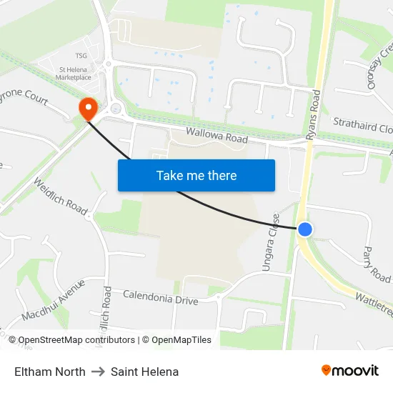 Eltham North to Saint Helena map