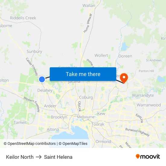Keilor North to Saint Helena map
