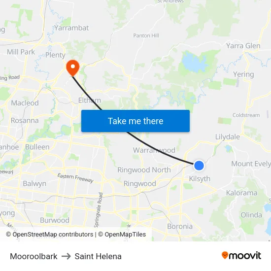 Mooroolbark to Saint Helena map
