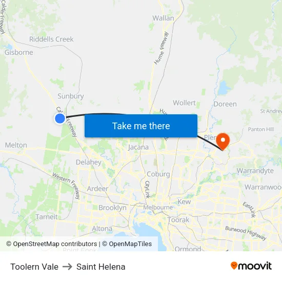 Toolern Vale to Saint Helena map