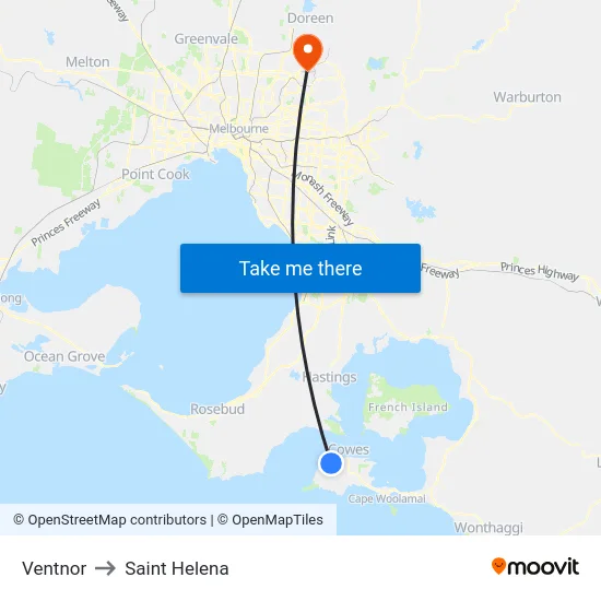 Ventnor to Saint Helena map