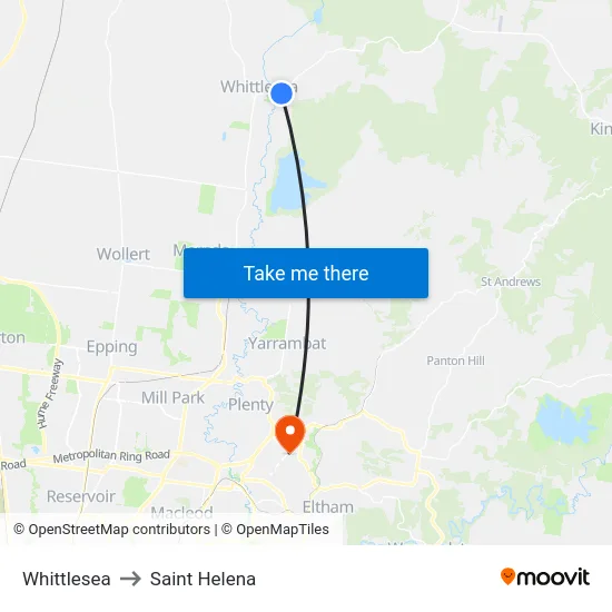 Whittlesea to Saint Helena map