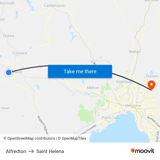 Alfredton to Saint Helena map