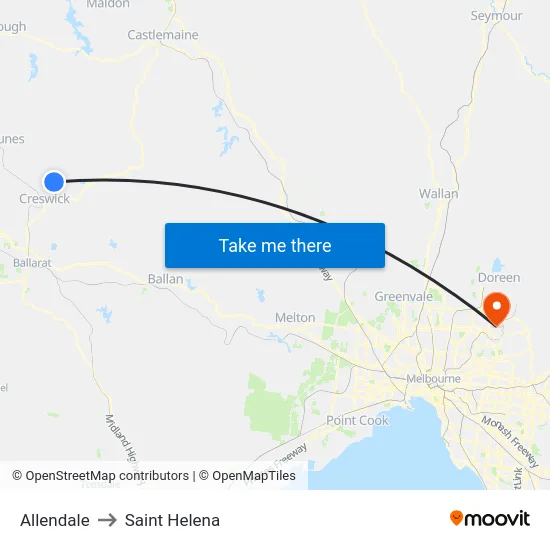 Allendale to Saint Helena map