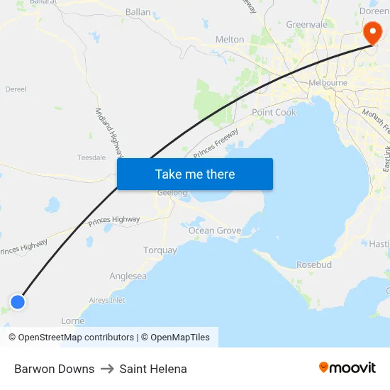 Barwon Downs to Saint Helena map