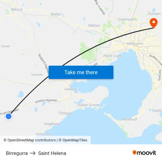 Birregurra to Saint Helena map