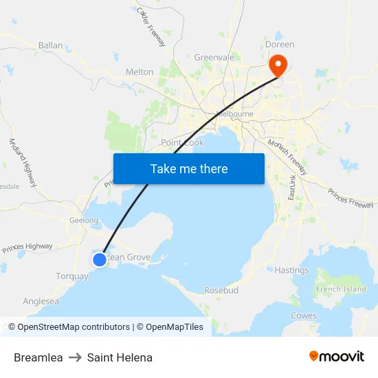 Breamlea to Saint Helena map